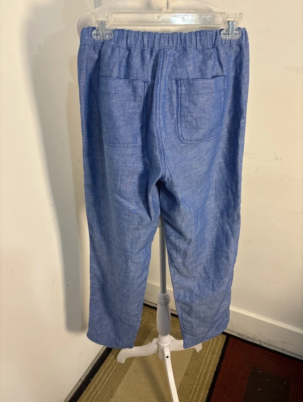 J. Crew Size 2 Mid Rise Cropped Pants Coastal Elastic Waist Pockets Linen Blend